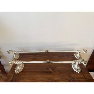 Vintage Ornate French Provincial Towel Bars Set of 2 White Gold Metal